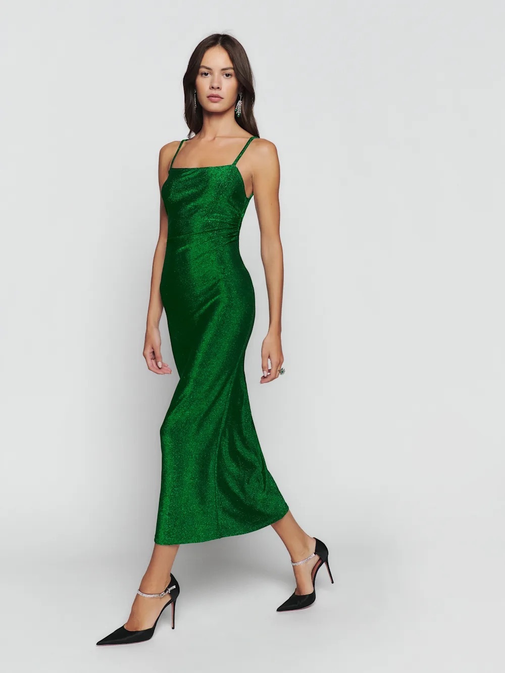 Reformation Petites Breslin Dress Emerald Sparkle - Size XSP